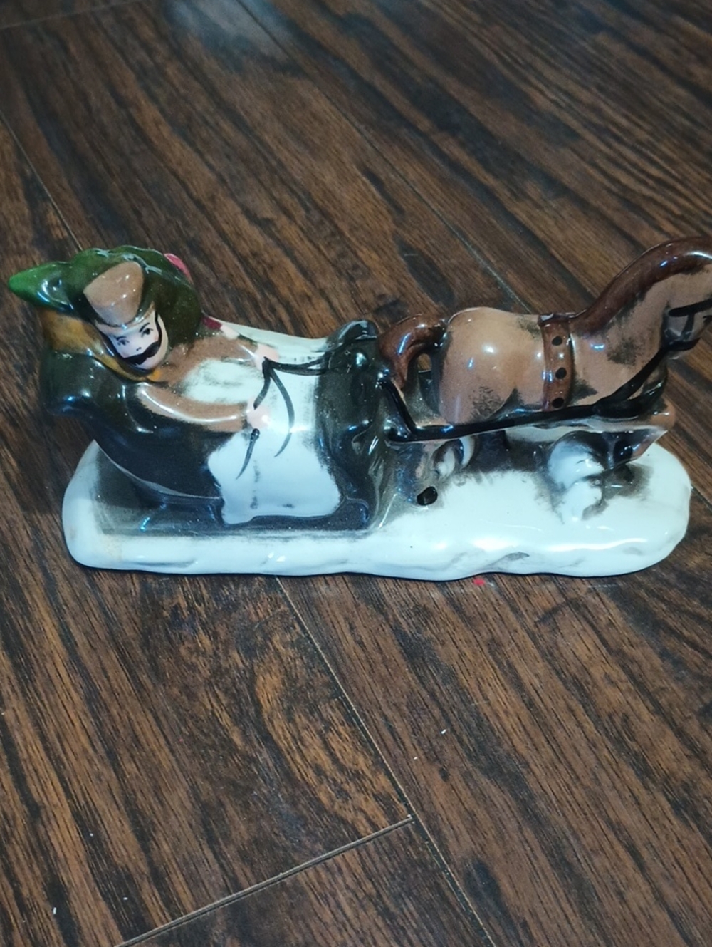 Mr Ceramic Hand-Painted Ceramic Sleigh Figurine in Brown and Green